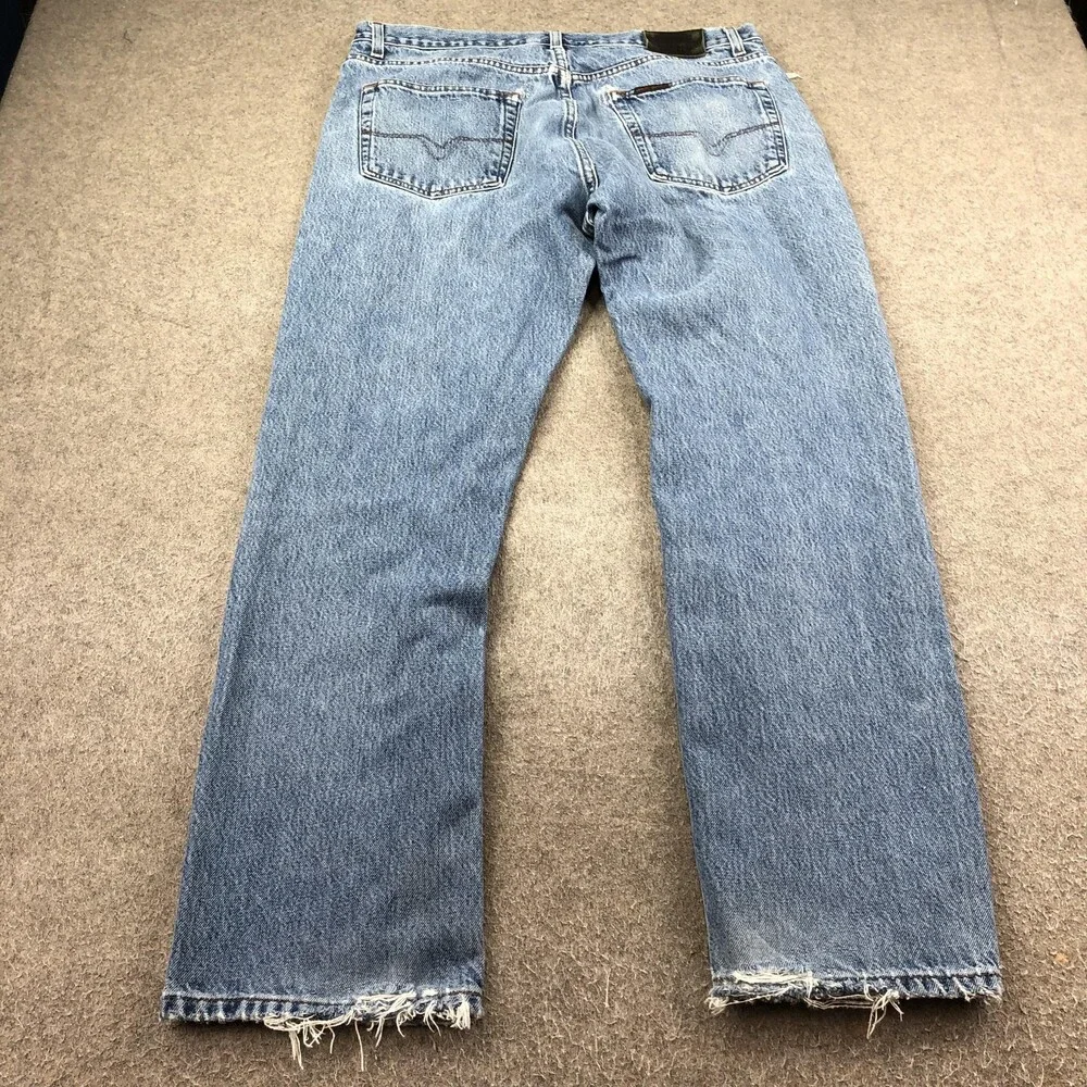 Harley-Davidson Jeans Mens 36x32 Blue Medium Wash Straight Denim Distressed